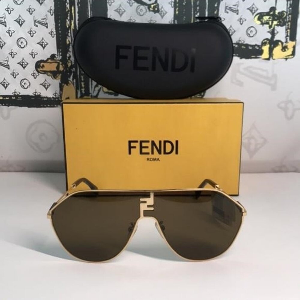 NEW Fendi FE40080U 30E Aviator Sunglasses – Gold / Brown 65mm – 100% Authentic - Picture 6 of 11